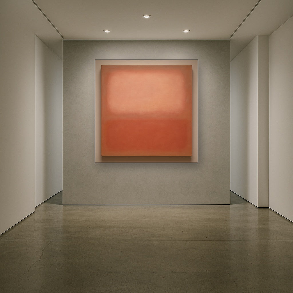 Blush Rose & Dusky Terracotta Ambient Glow No. 28 Oil Painting Staged in Bright Entryway and Hallway Gallery Wall, Hand Painted Fine Art on Linen