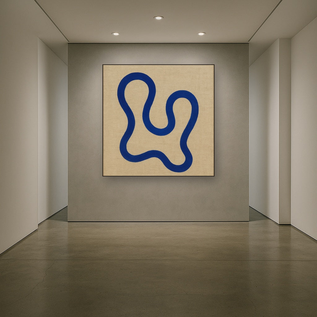Cobalt Blue & Pale Oat Contour No. 8 - Modern Fine Art Oil Painting - View 5