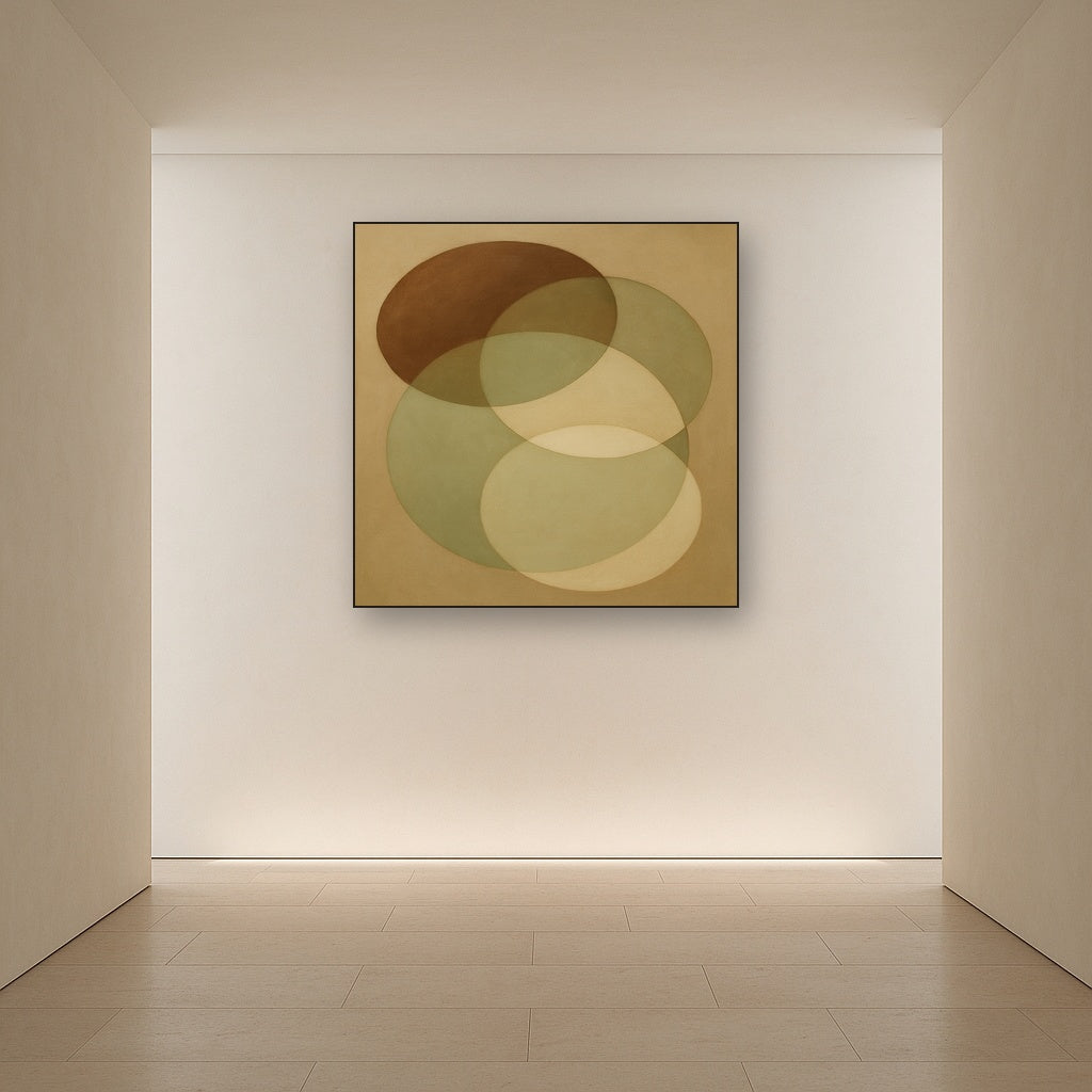 Floating Ellipse Harmony in Walnut & Pale Sage No. 15 Oil Painting - View 5