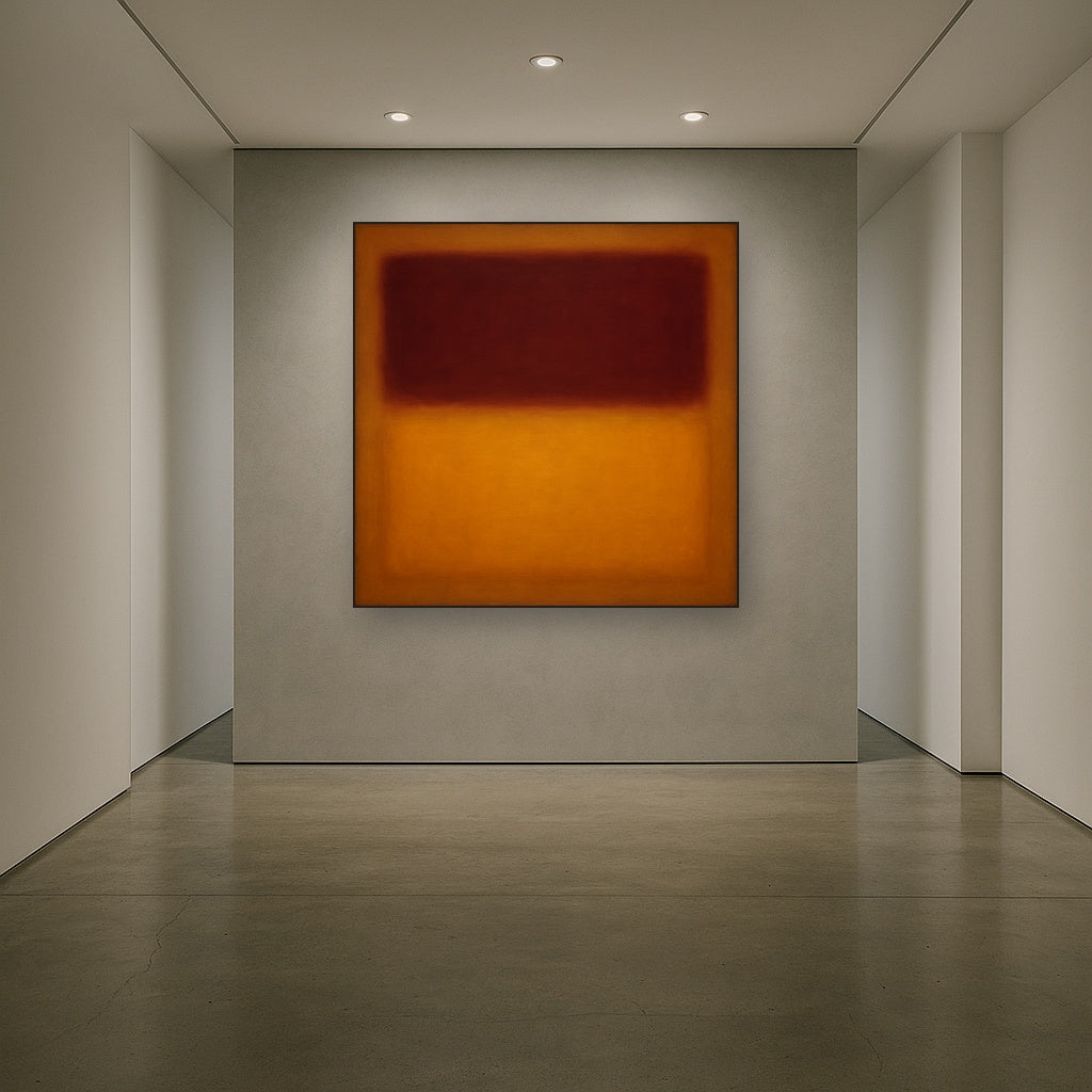 Crimson Burgundy & Saffron Gold Color Vibrations No. 3 Oil Painting Staged in Bright Entryway and Hallway Gallery Wall, Hand Painted Fine Art on Linen