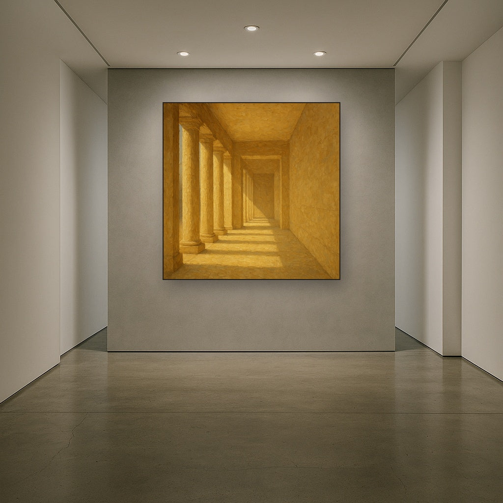 Minimalist Colonnade Light Passage Oil Painting - Styled in Entryway Hallway