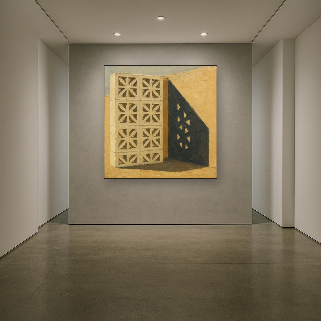 Desert Modern Breeze Block Shadow No. 6 Oil Painting - Styled in Entryway Hallway