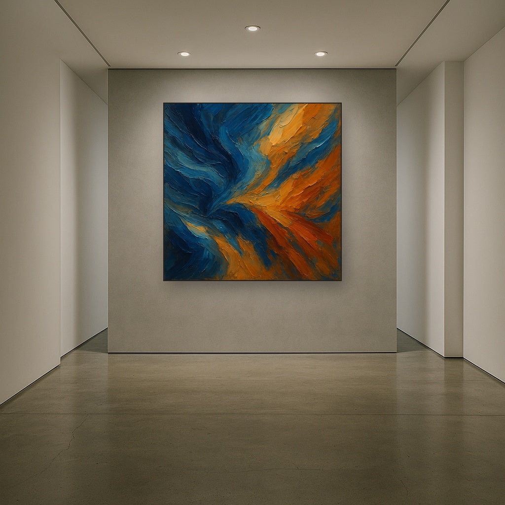 Prussian Surge & Burnt Ochre Modern Abstract Oil Painting - View 5