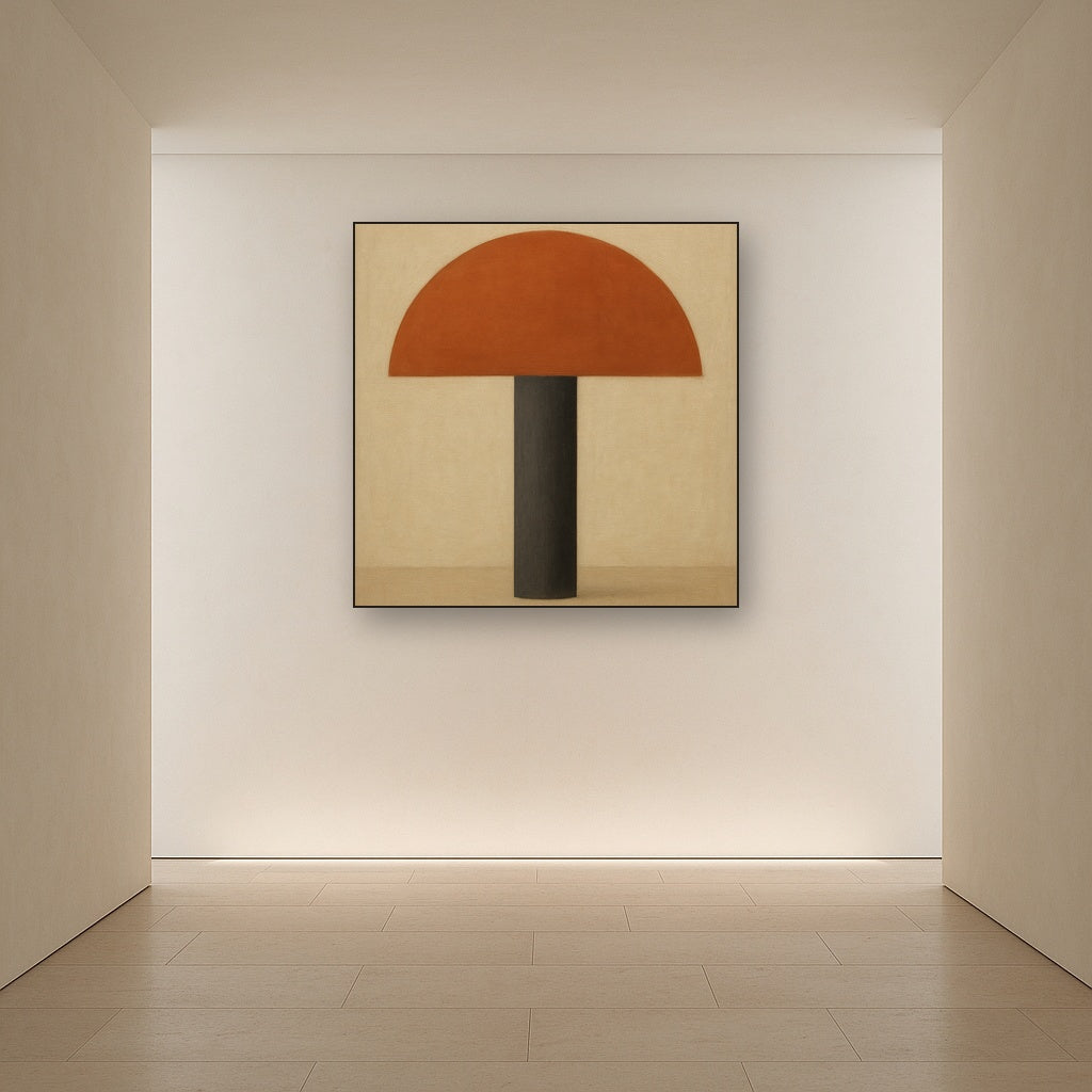Semicircle Horizon & Minimalist Pillar Oil Painting Staged in Bright Entryway and Hallway Gallery Wall, Hand Painted Fine Art on Linen