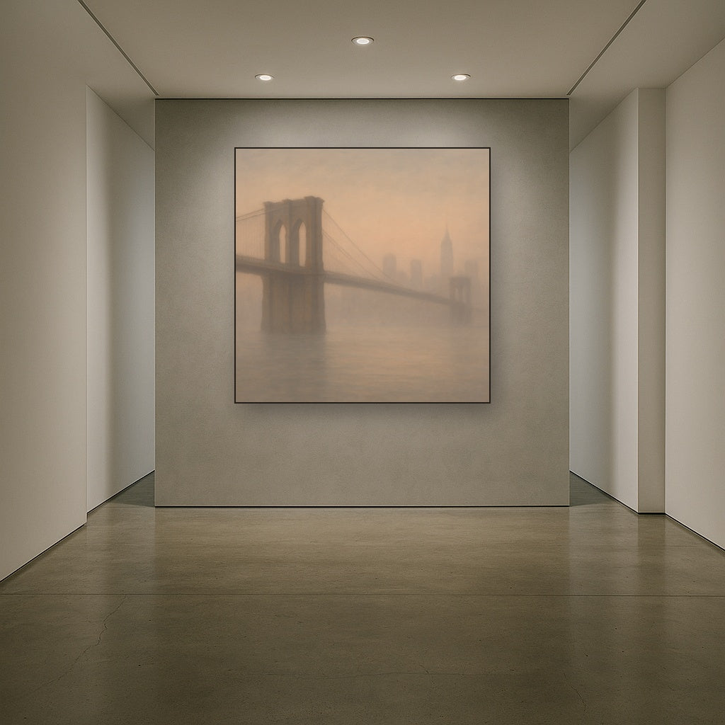 Brooklyn Bridge in Morning River Mist No. 4 Oil Painting - View 5