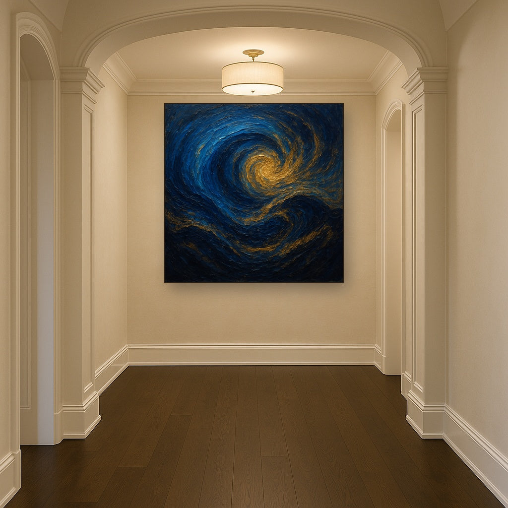 Imperial Sapphire & Midnight Wave Oil Painting - Styled in Entryway Hallway