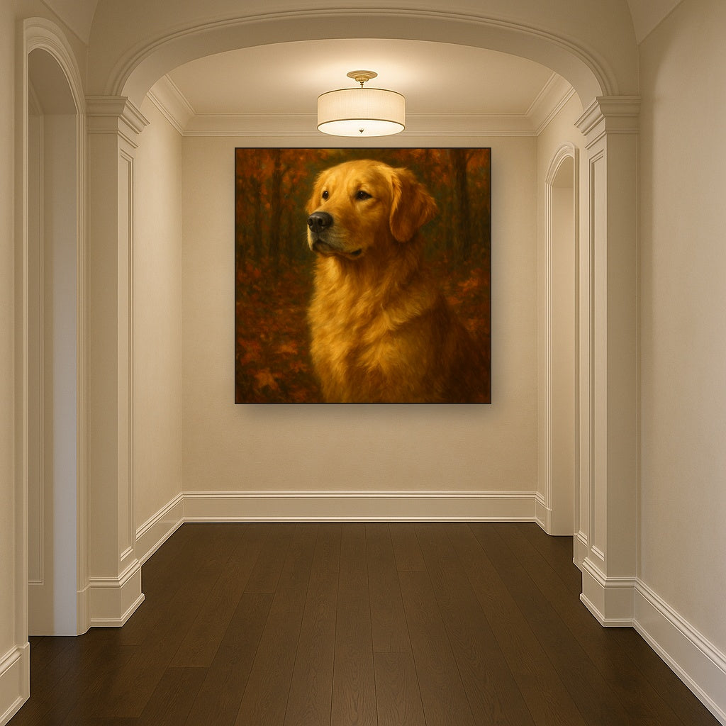 Noble Golden Retriever in Autumn Woods No. 9 Fine Art Oil Painting - View 5