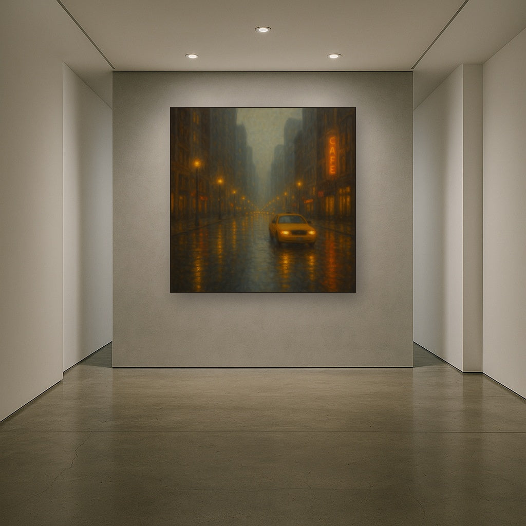 Rain-Drenched Manhattan Avenue Lights No. 5 Oil Painting - View 5