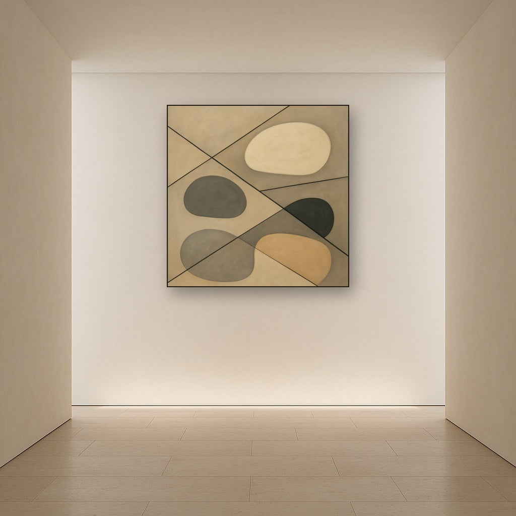 Organic Pebble Contours & Slanted Lines No. 18 Oil Painting Staged in Bright Entryway and Hallway Gallery Wall, Hand Painted Fine Art on Linen
