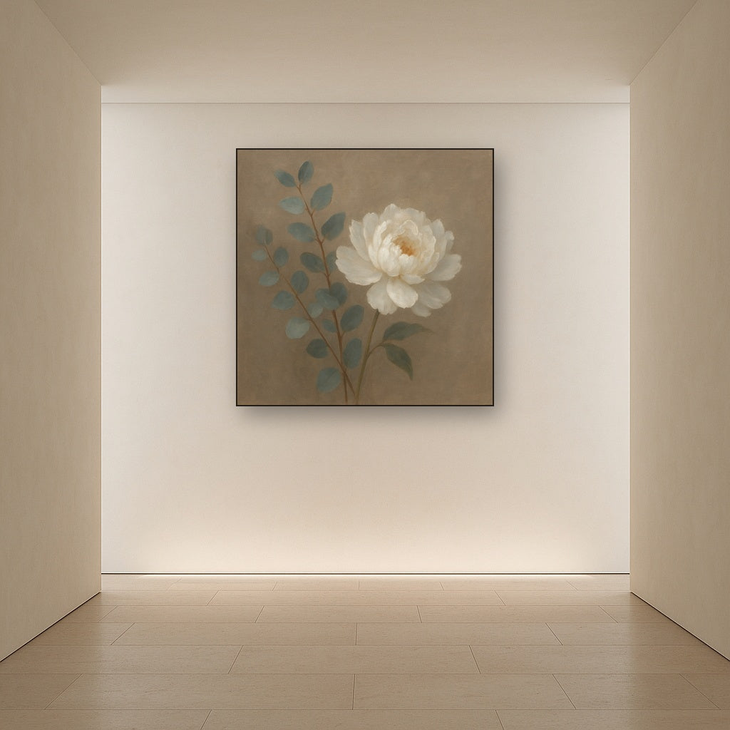 Eucalyptus & White Peony Minimalist Flora No. 11 Fine Art Oil Painting - View 5