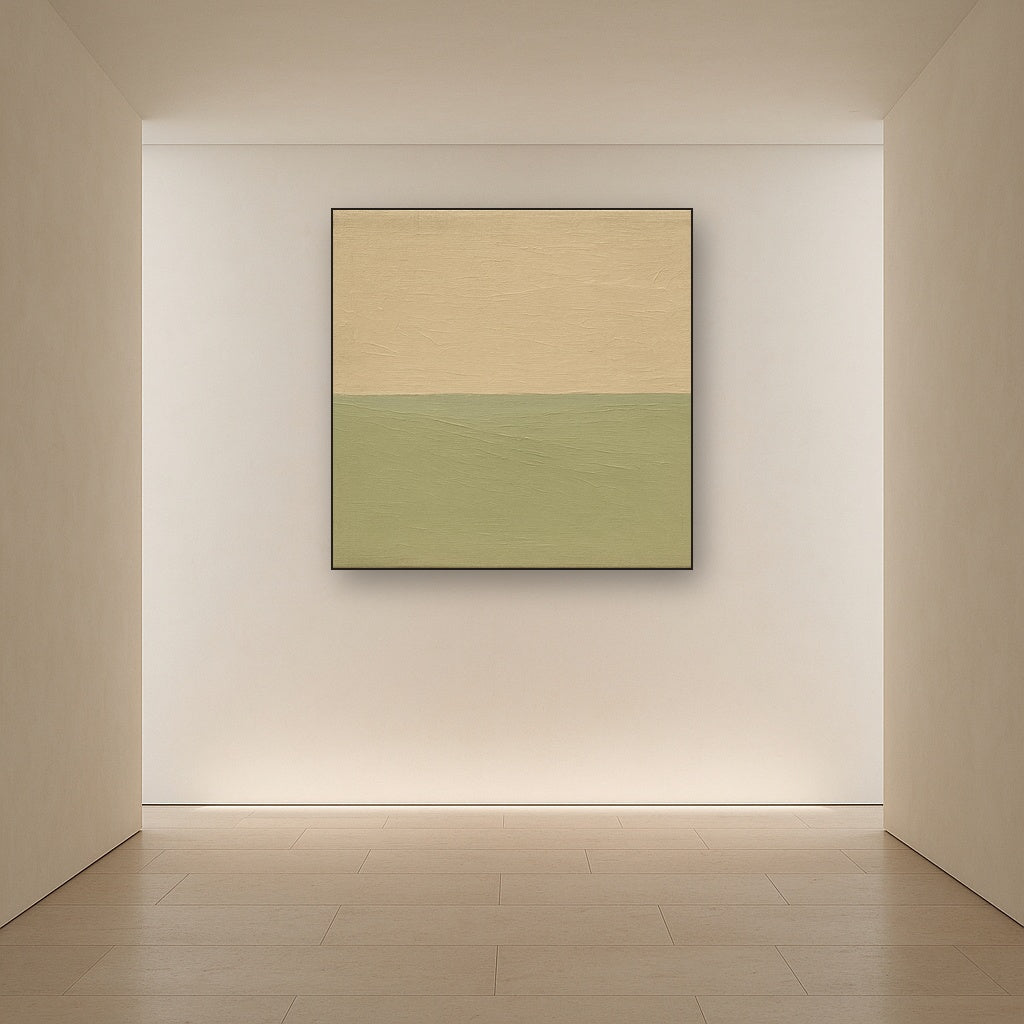 Muted Horizon Calm Japandi Oil Painting - Styled in Entryway Hallway