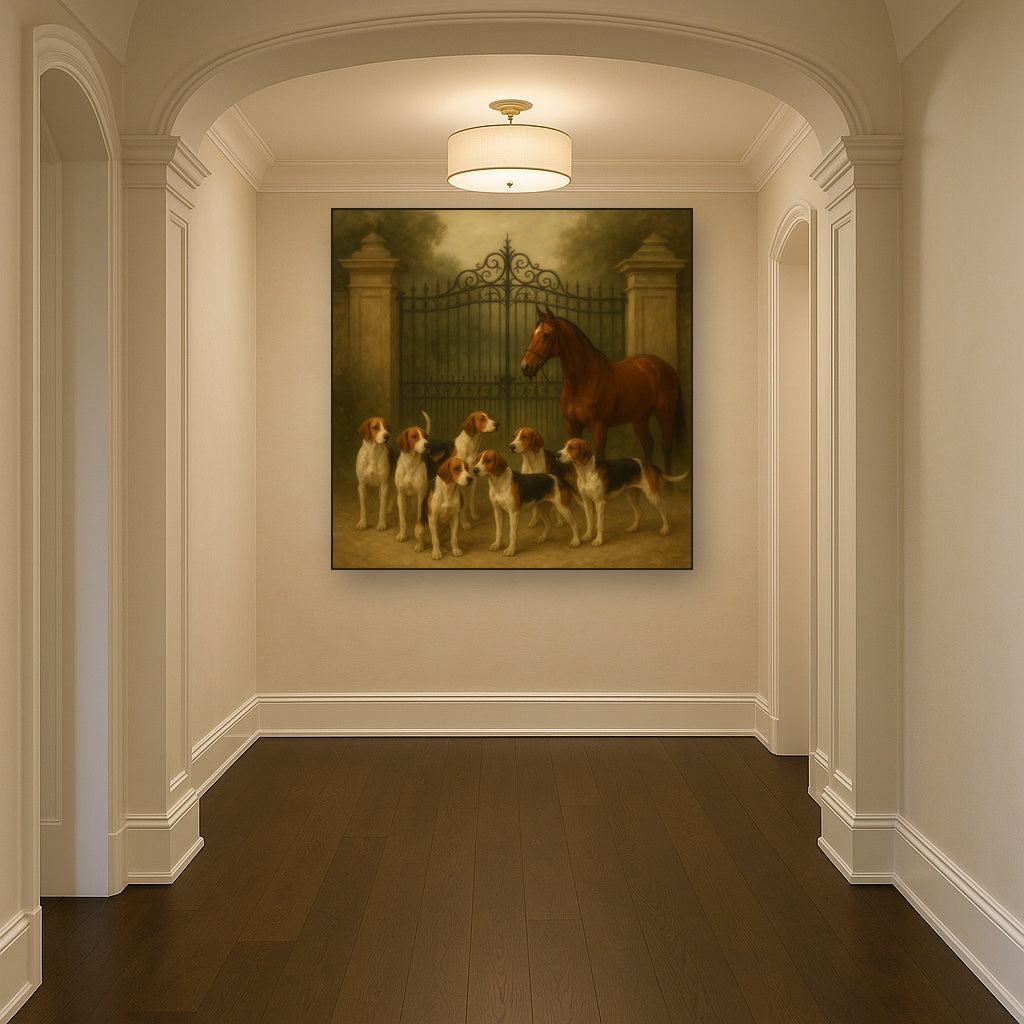 Hunting Hounds & Thoroughbred by Estate Gate No. 2 Oil Painting - View 5