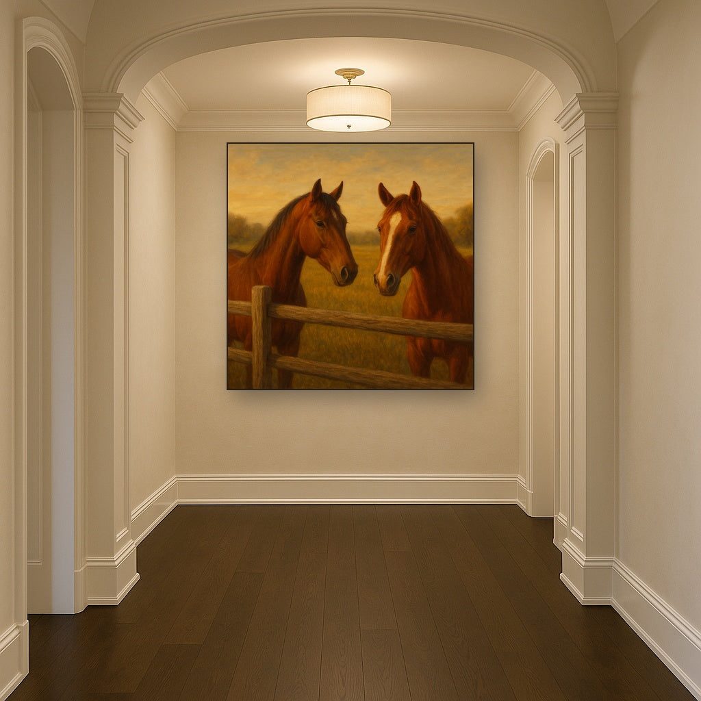 Two Horses at Rustic Post & Rail Fence No. 7 Oil Painting - View 5