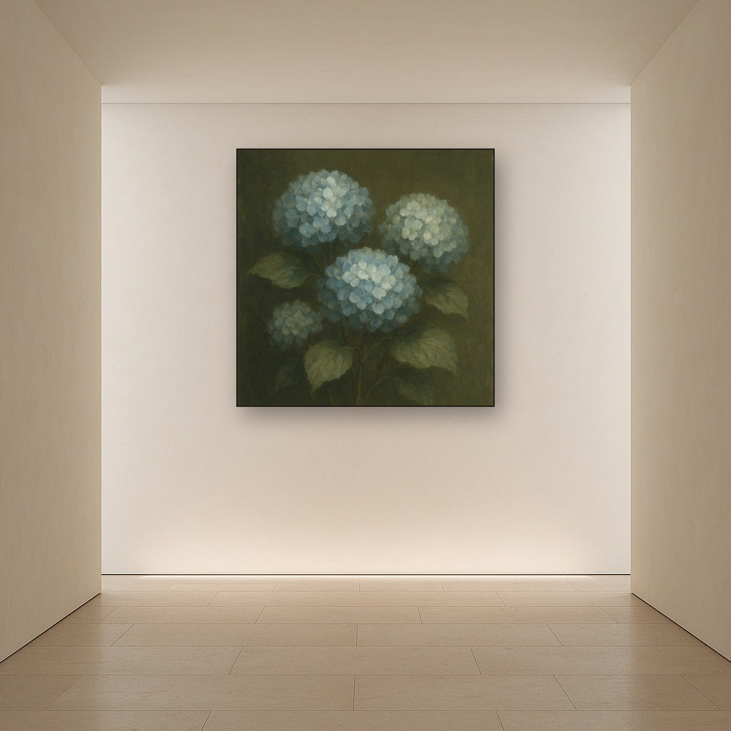 Hydrangea Trio in Dusty Blue & Antiqued Sage No. 4 Fine Art Oil Painting - View 5