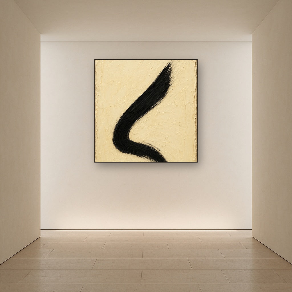 Zen Balance in Cream & Charcoal Oil Painting - View 5