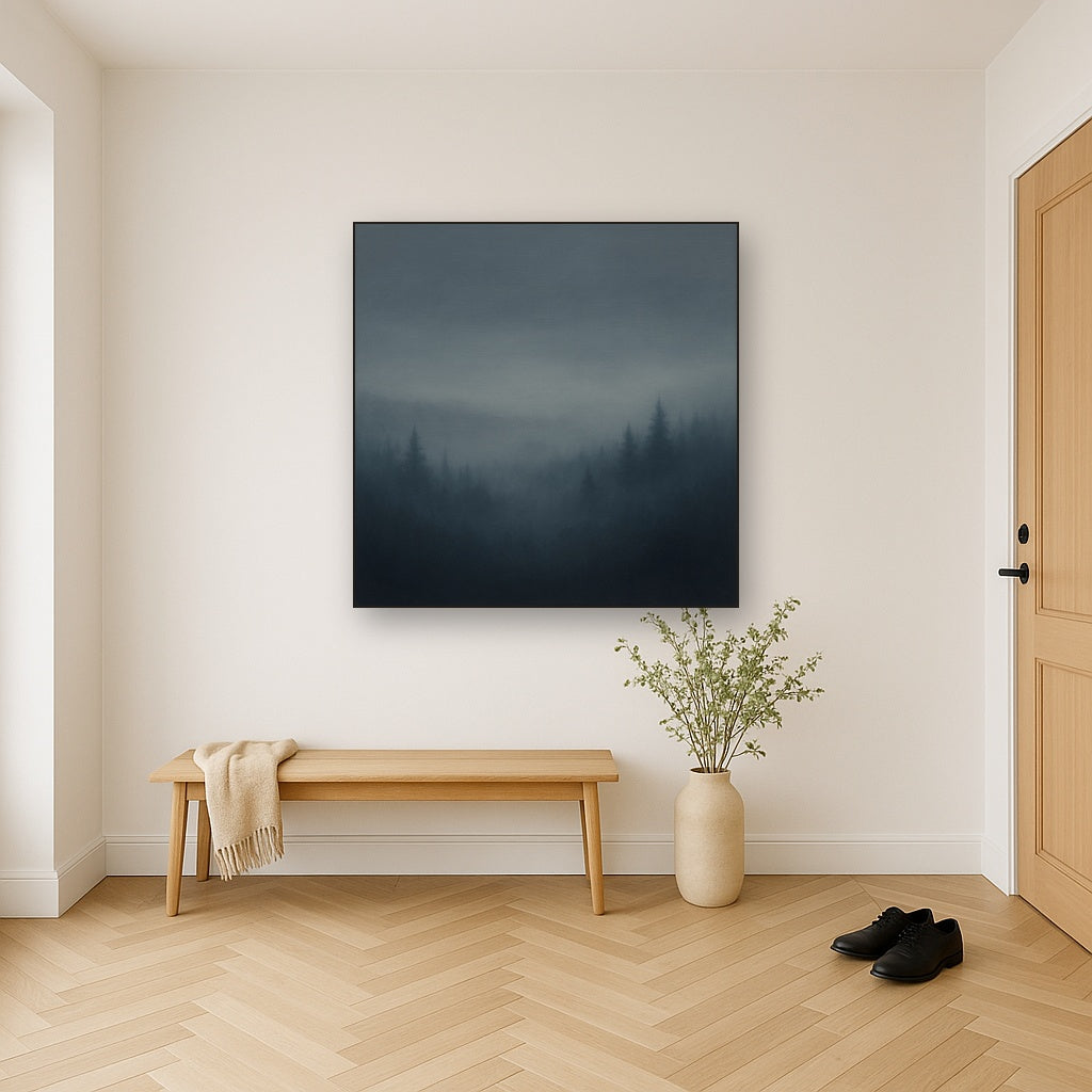Dusk over Silent Pine Ridgeline in Charcoal Fog No. 2 Oil Painting - View 5