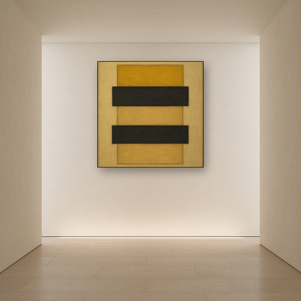 Stacked Horizon Blocks in Mustard & Charcoal No. 7 Oil Painting - View 5