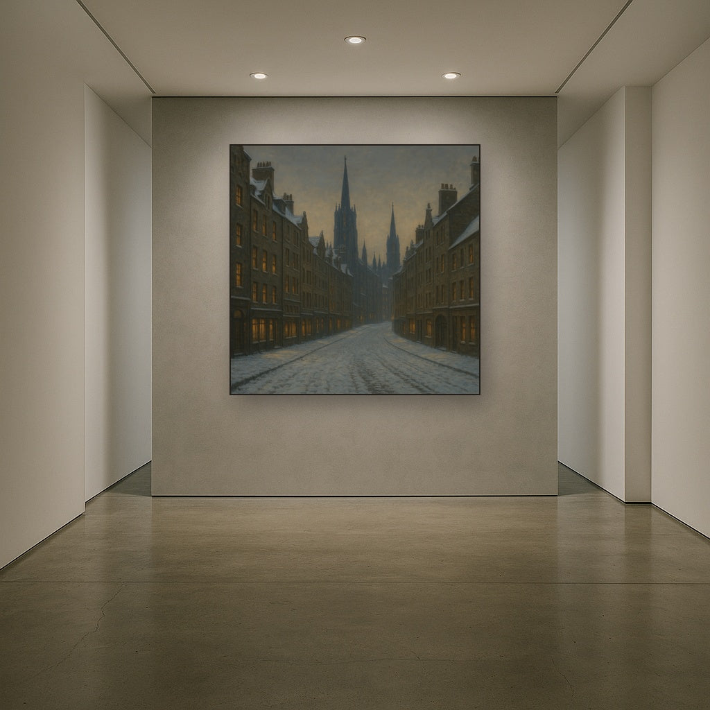 Edinburgh Old Town Royal Mile in Snow No. 22 Oil Painting - View 5