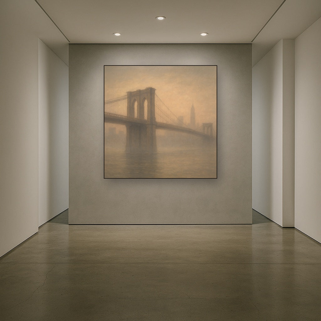 Brooklyn Bridge in Morning River Mist No. 19 Oil Painting - View 5