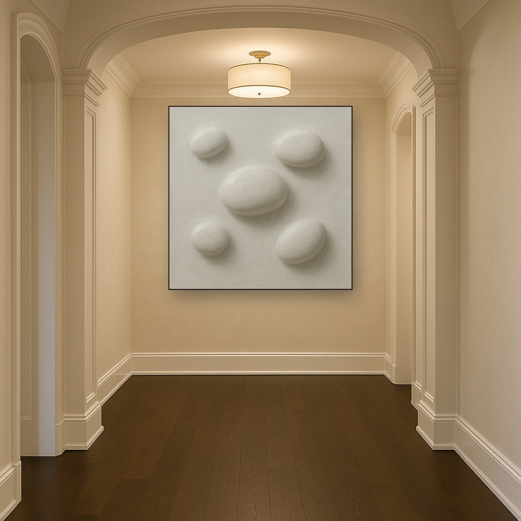 Organic Pebble Relief in White No. 6 - Modern Fine Art Oil Painting - View 5