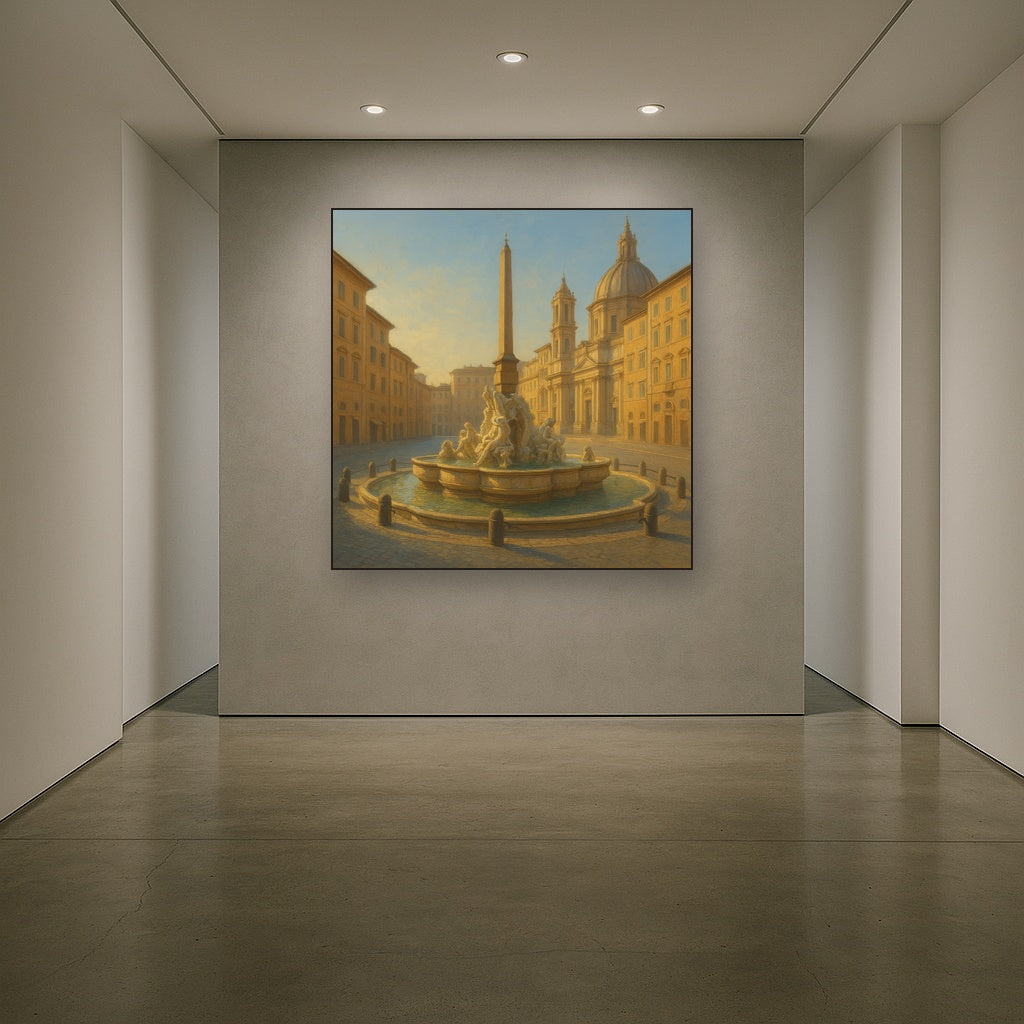 Rome Piazza Fountain in Morning Sunlight No. 27 Oil Painting - View 5