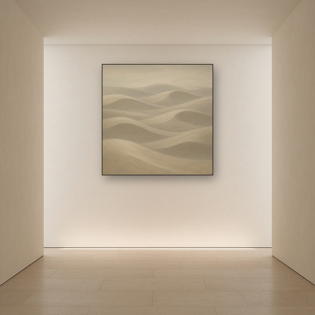 Monochrome Sand Dune Contours & Pale Slate No. 21 Oil Painting Staged in Bright Entryway and Hallway Gallery Wall, Hand Painted Fine Art on Linen