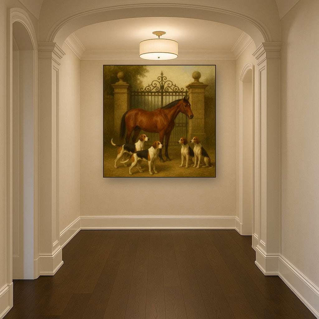 Hunting Hounds & Thoroughbred by Estate Gate No. 8 Oil Painting - View 5