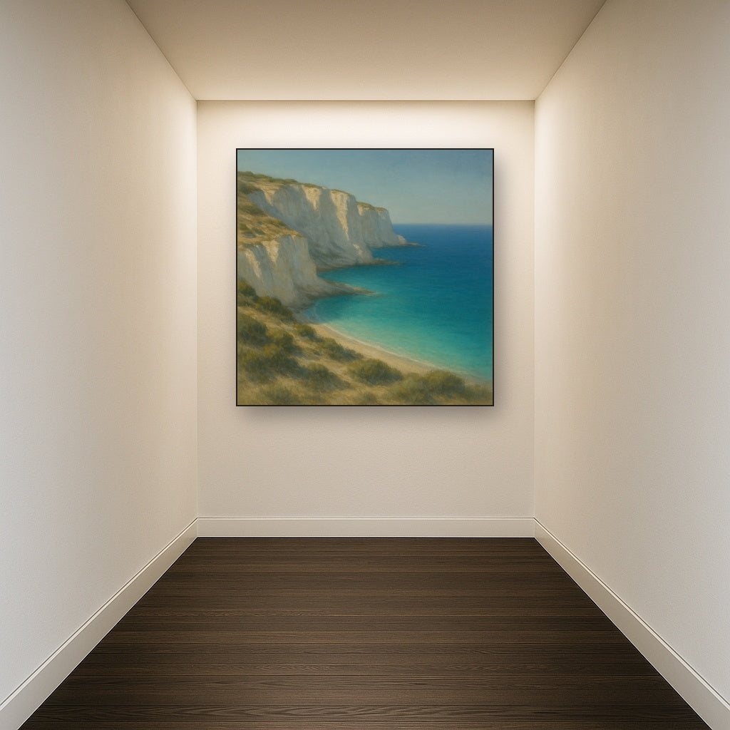 Mediterranean White Cliffs & Turquoise Cove No. 20 Oil Painting - View 5