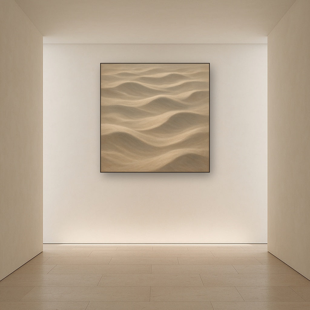 Monochrome Sand Dune Contours & Pale Slate No. 14 Oil Painting Staged in Bright Entryway and Hallway Gallery Wall, Hand Painted Fine Art on Linen