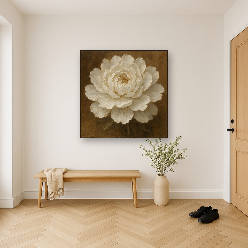 Sculptural White Peony Blossom Oil Painting - View 5