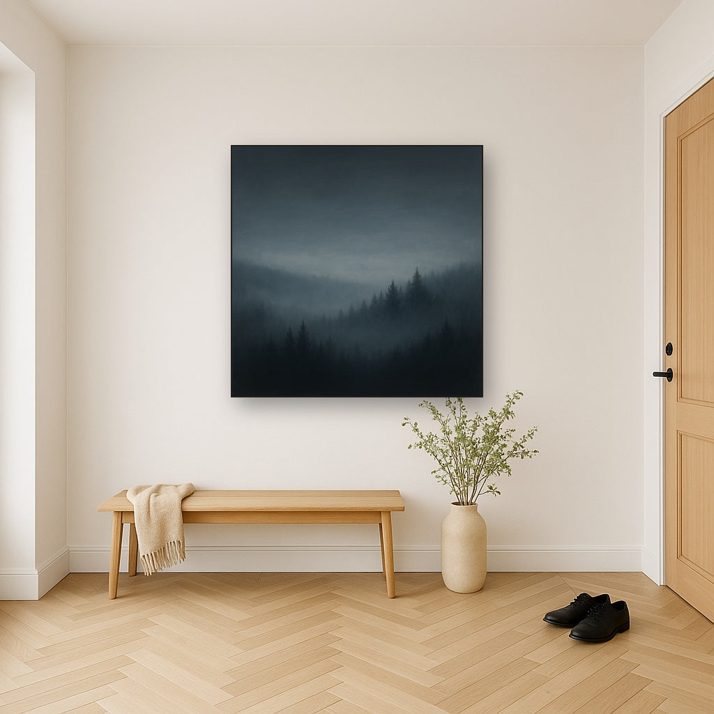 Dusk over Silent Pine Ridgeline in Charcoal Fog No. 4 Oil Painting - View 5