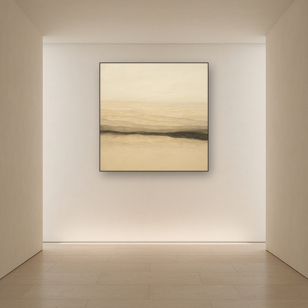 Raw Limestone Horizon & Washed Linen No. 4 Oil Painting Staged in Bright Entryway and Hallway Gallery Wall, Hand Painted Fine Art on Linen