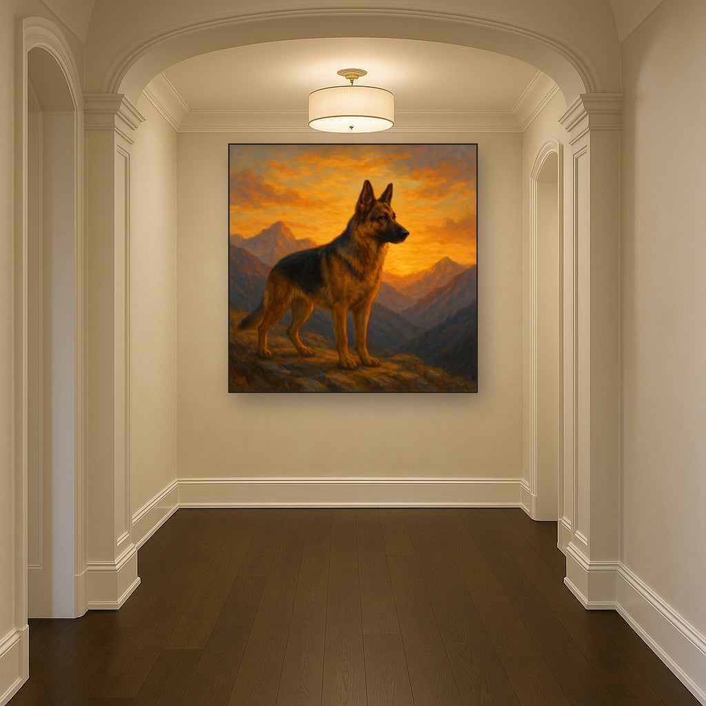 German Shepherd Standing in Alpine Sunset No. 3 Fine Art Oil Painting - View 5