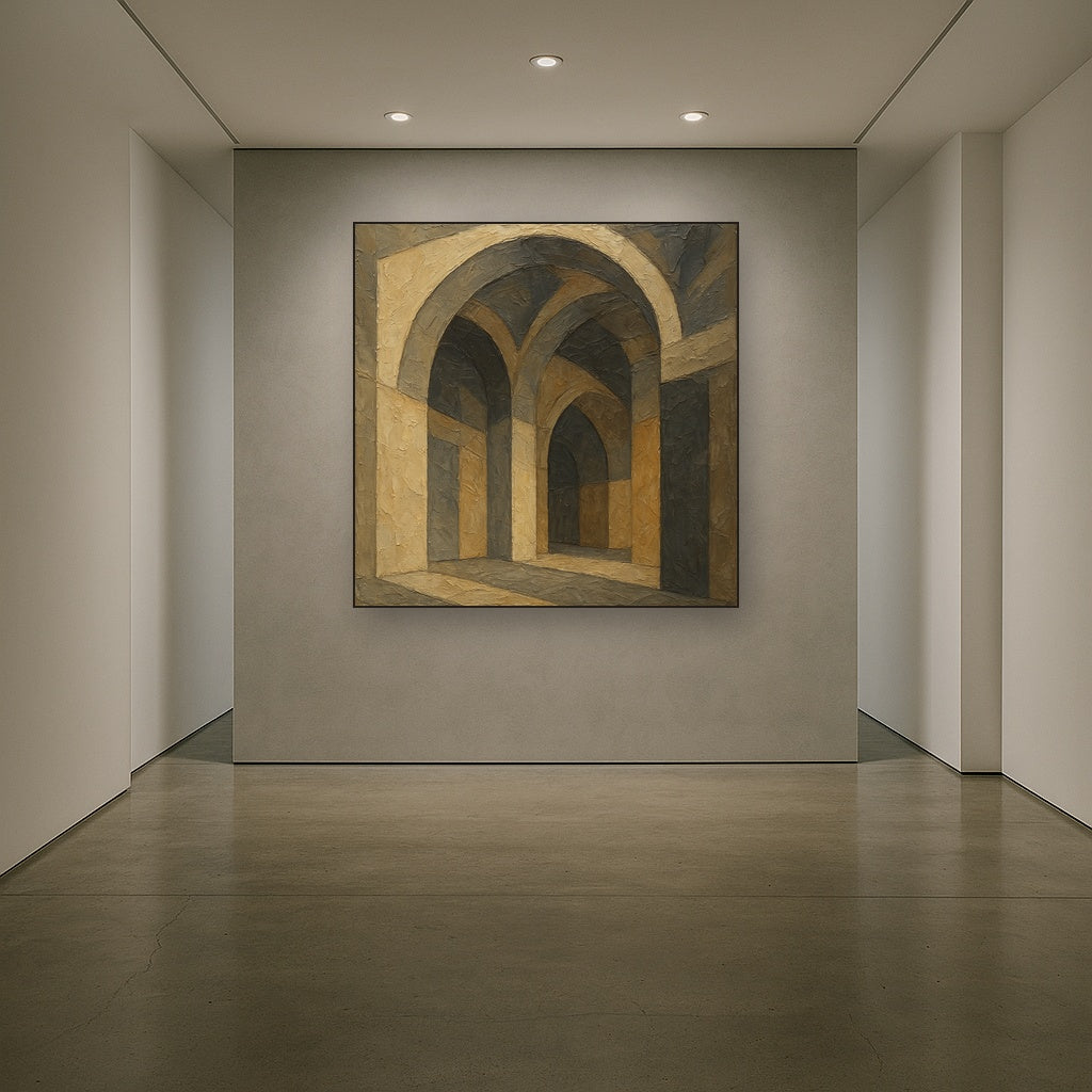 Modernist Vault Archway Geometric Oil Painting - View 5