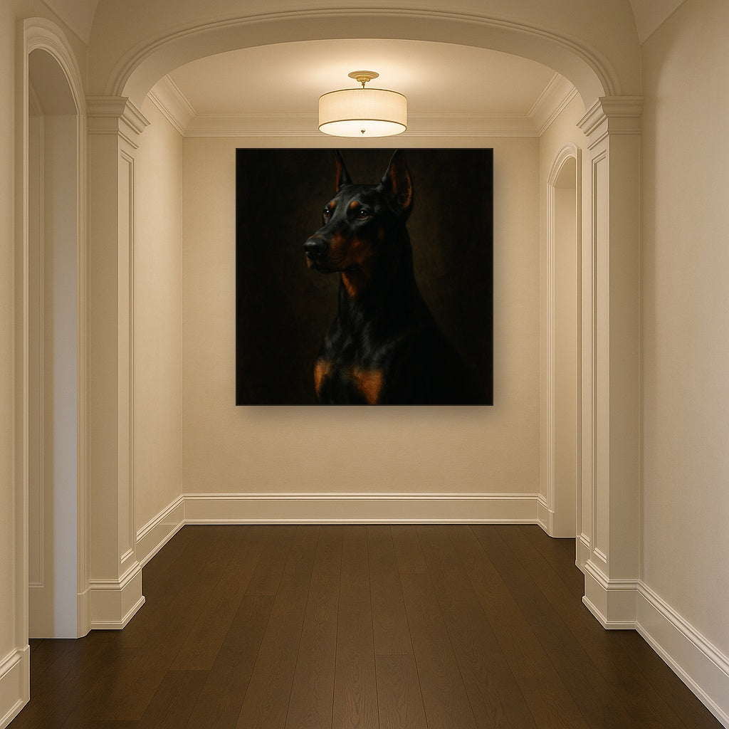 Alert Doberman Pinscher in Shadow & Light No. 4 Fine Art Oil Painting - View 5