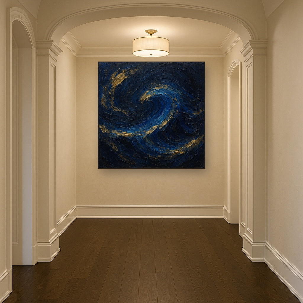 Imperial Sapphire & Midnight Wave No. 3 Oil Painting - Styled in Entryway Hallway
