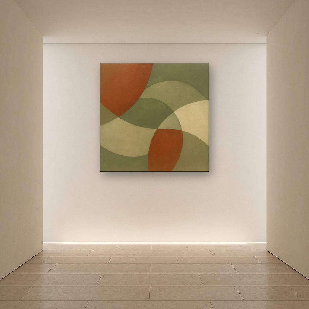 Intersecting Curved Forms in Olive & Rust Oil Painting - View 5
