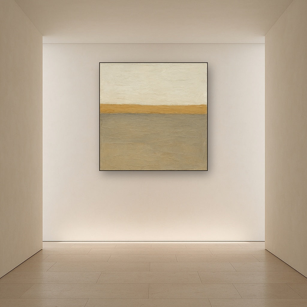 Muted Ochre Horizon Minimalist Oil Painting - View 5
