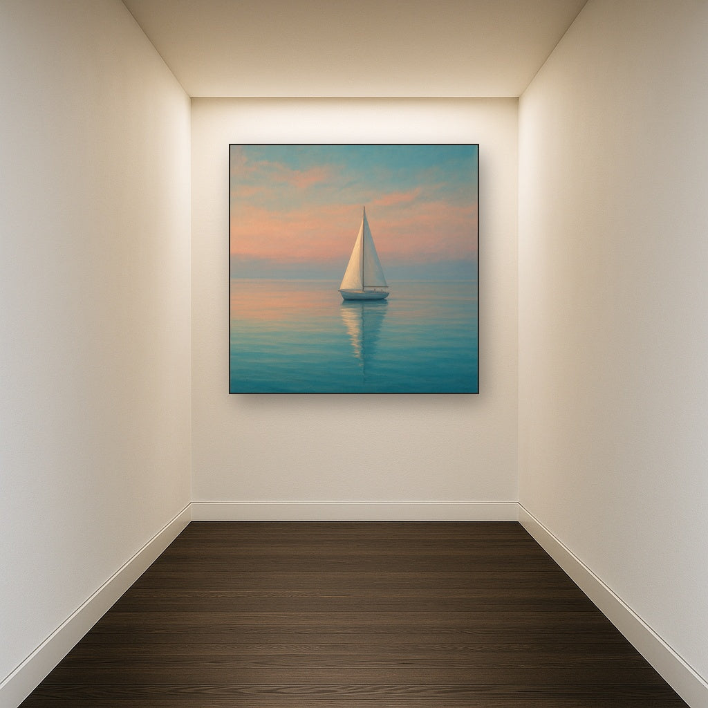 Solitary Sailboat on Vast Glass Horizon No. 5 Fine Art Oil Painting - View 5