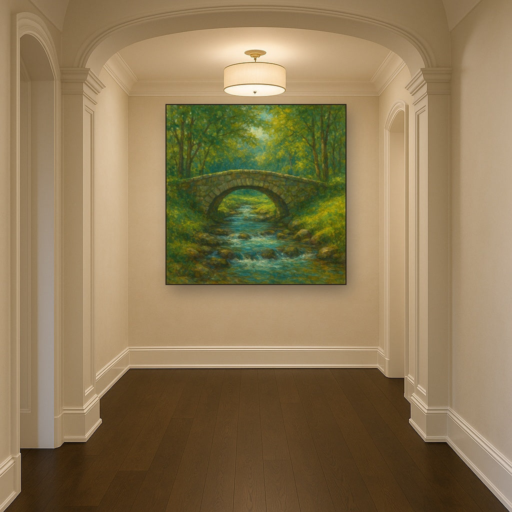 Old Stone Bridge over Bubbling Country Stream No. 3 Fine Art Oil Painting - View 5