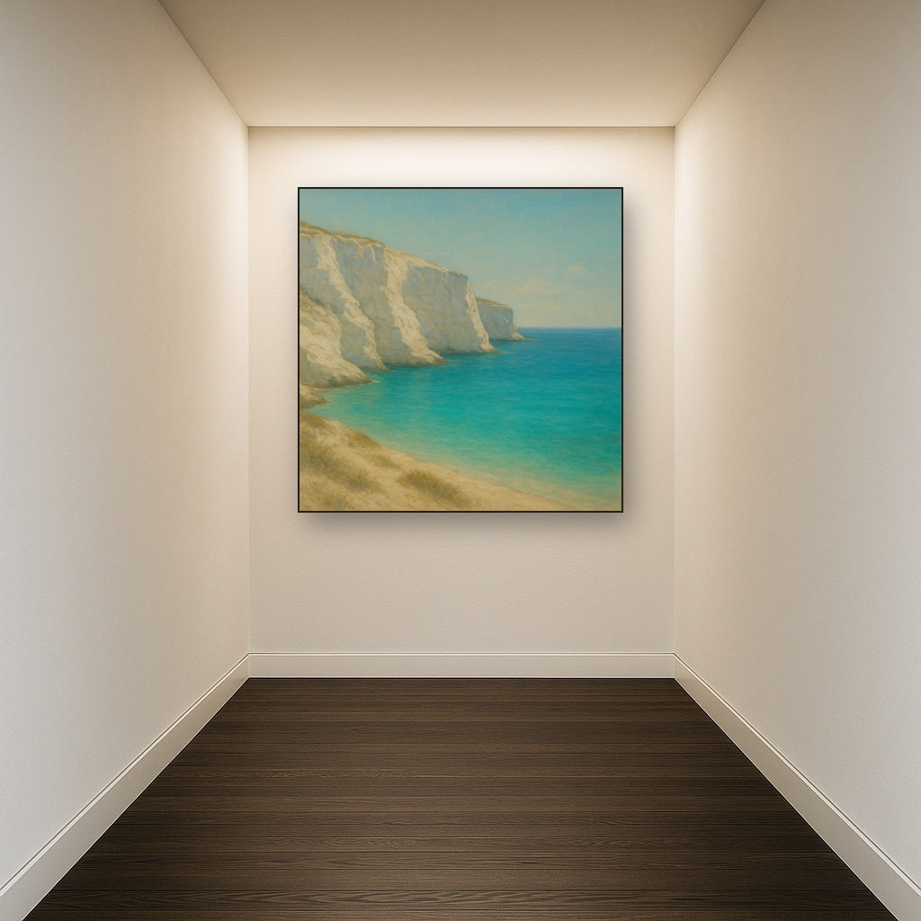 Mediterranean White Cliffs & Turquoise Cove No. 19 Oil Painting - View 5
