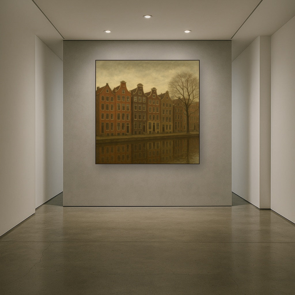 Amsterdam Canal Houses Under Overcast Sky No. 13 Oil Painting - View 5