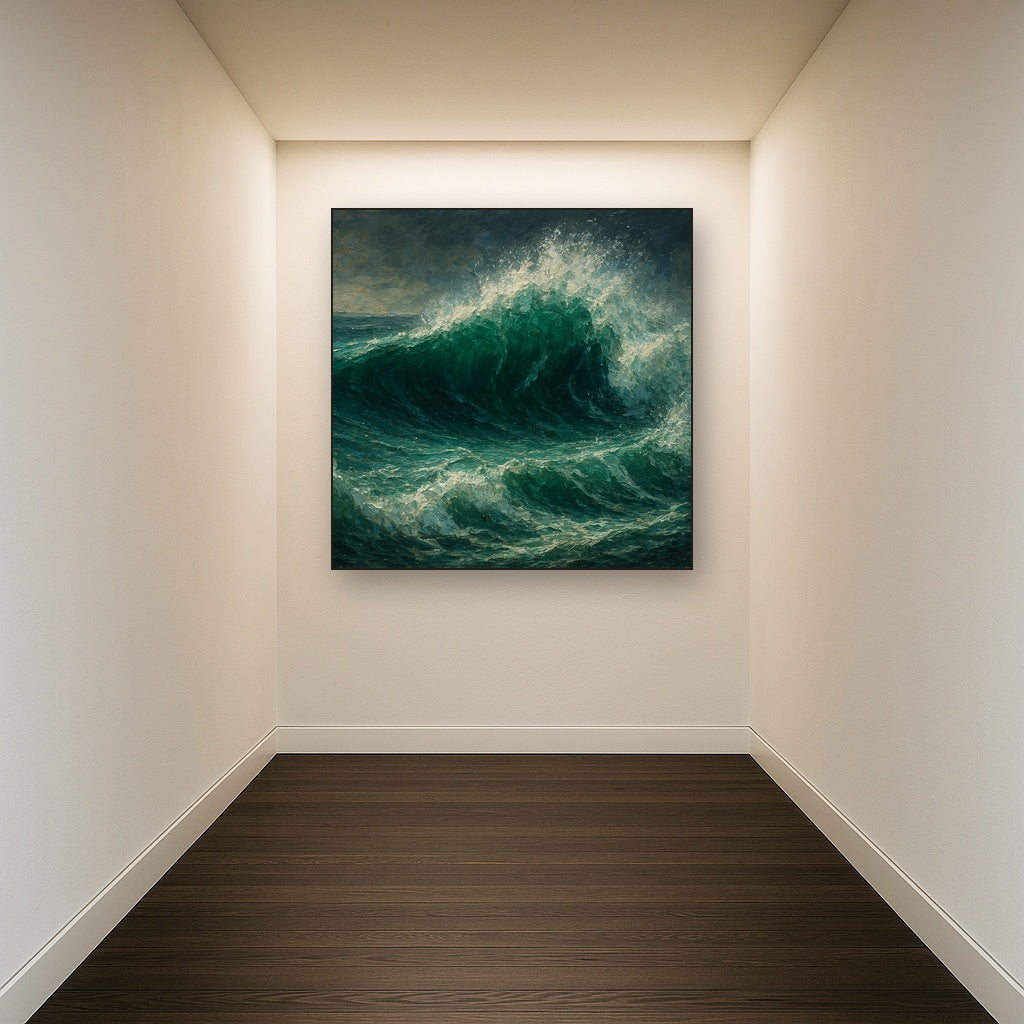 Coastal Deep Emerald Wave Oil Painting - View 5