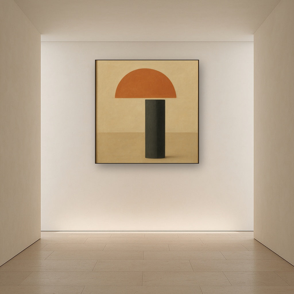 Semicircle Horizon & Minimalist Pillar No. 8 Oil Painting Staged in Bright Entryway and Hallway Gallery Wall, Hand Painted Fine Art on Linen