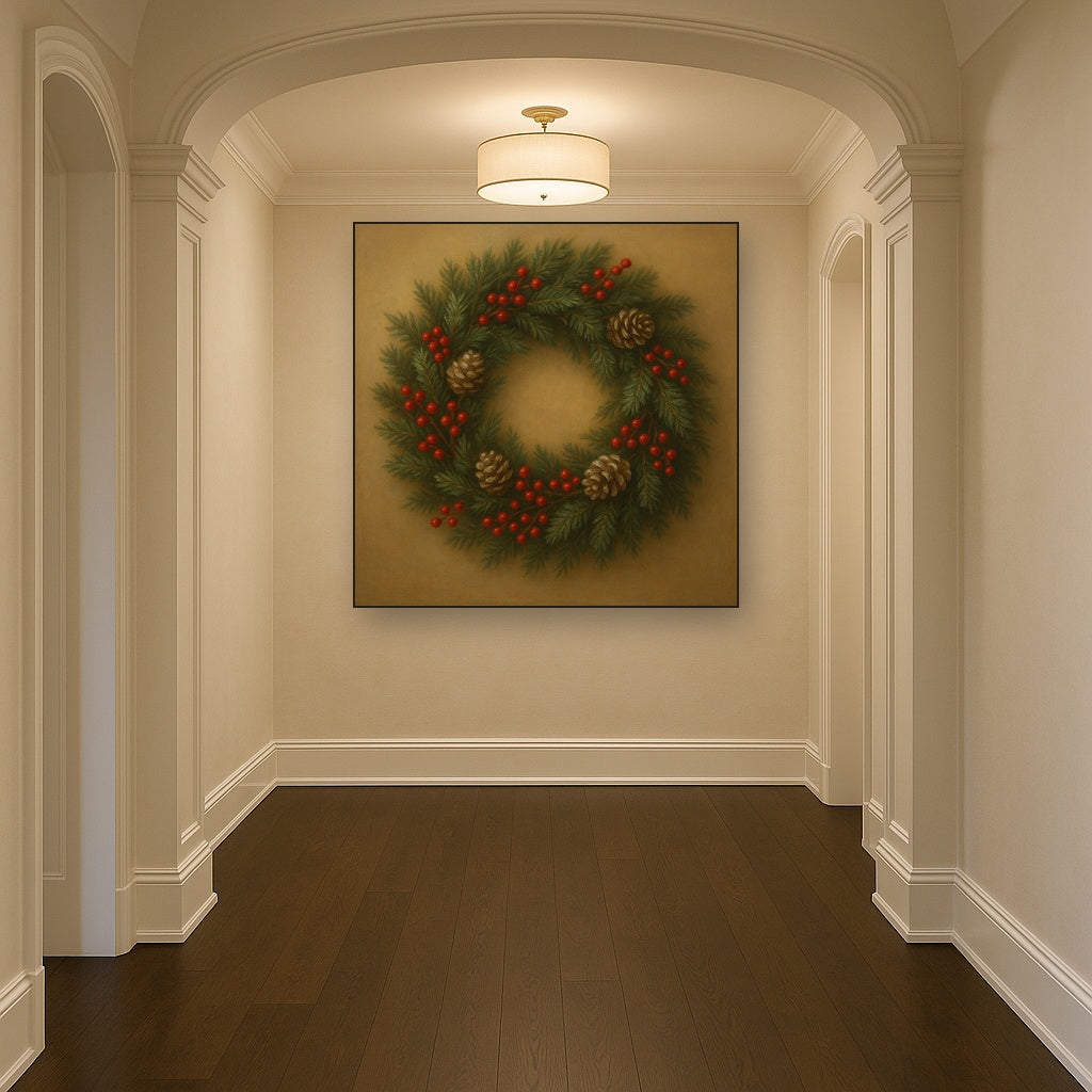 Vintage Holiday Botanical Wreath & Berries No. 8 Oil Painting - View 5