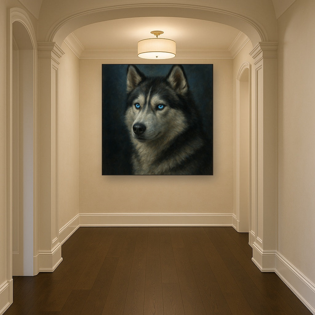 Siberian Husky with Luminous Ice Blue Eyes No. 14 Fine Art Oil Painting - View 5