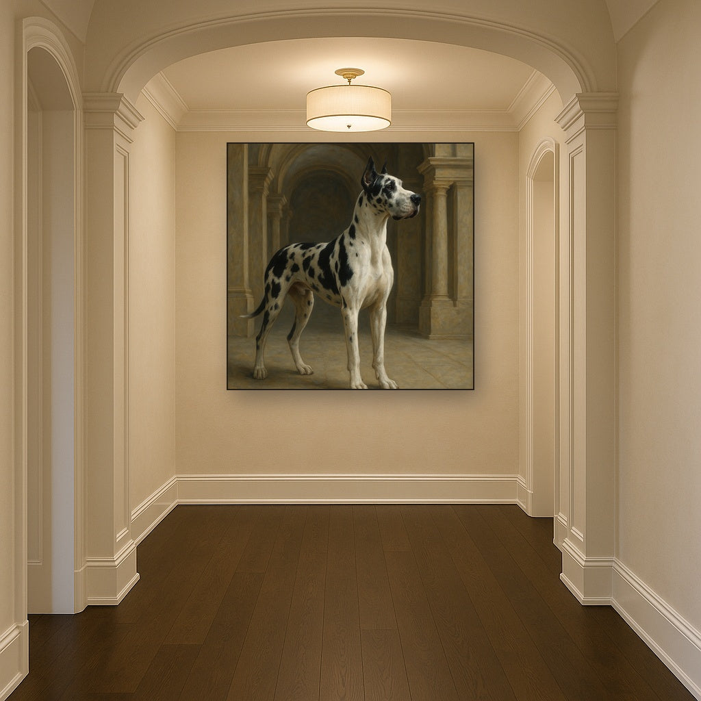 Regal Great Dane in Grand Architectural Hall No. 2 Fine Art Oil Painting - View 5