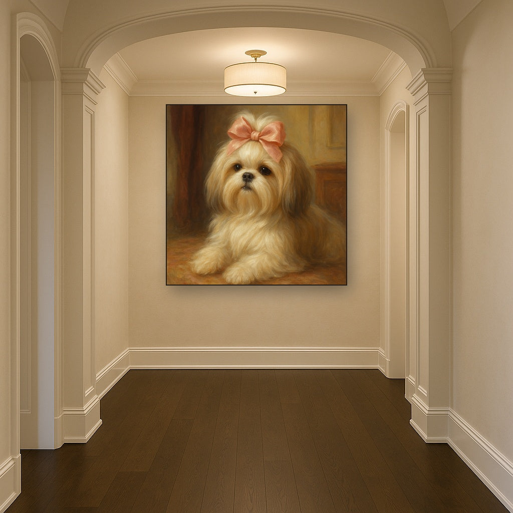 Sweet Shih Tzu with Silk Bow in Parlor No. 3 Fine Art Oil Painting - View 5