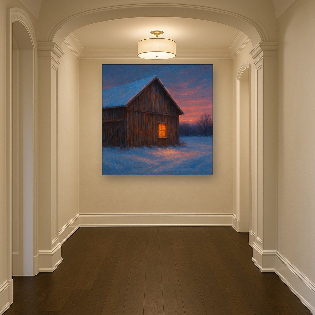 Rustic Wooden Barn in Quiet Winter Twilight No. 7 Fine Art Oil Painting - View 5