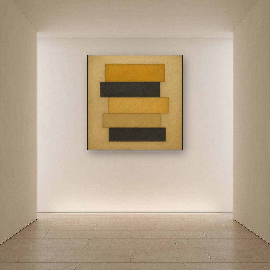 Stacked Horizon Blocks in Mustard & Charcoal No. 5 Oil Painting - View 5